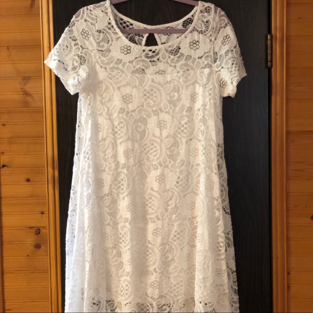 SOLD White dress, size Large. Longer on the sides